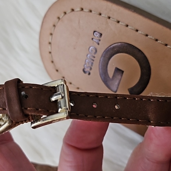 Guess Brown and Gold Braided Sandals with Buckle Accent - Picture 9 of 15